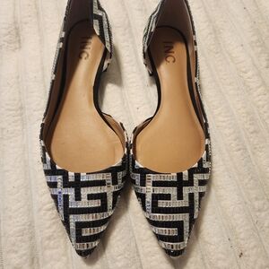 INC International Concepts Black & Silver Geometric Sequin Pointed Flats